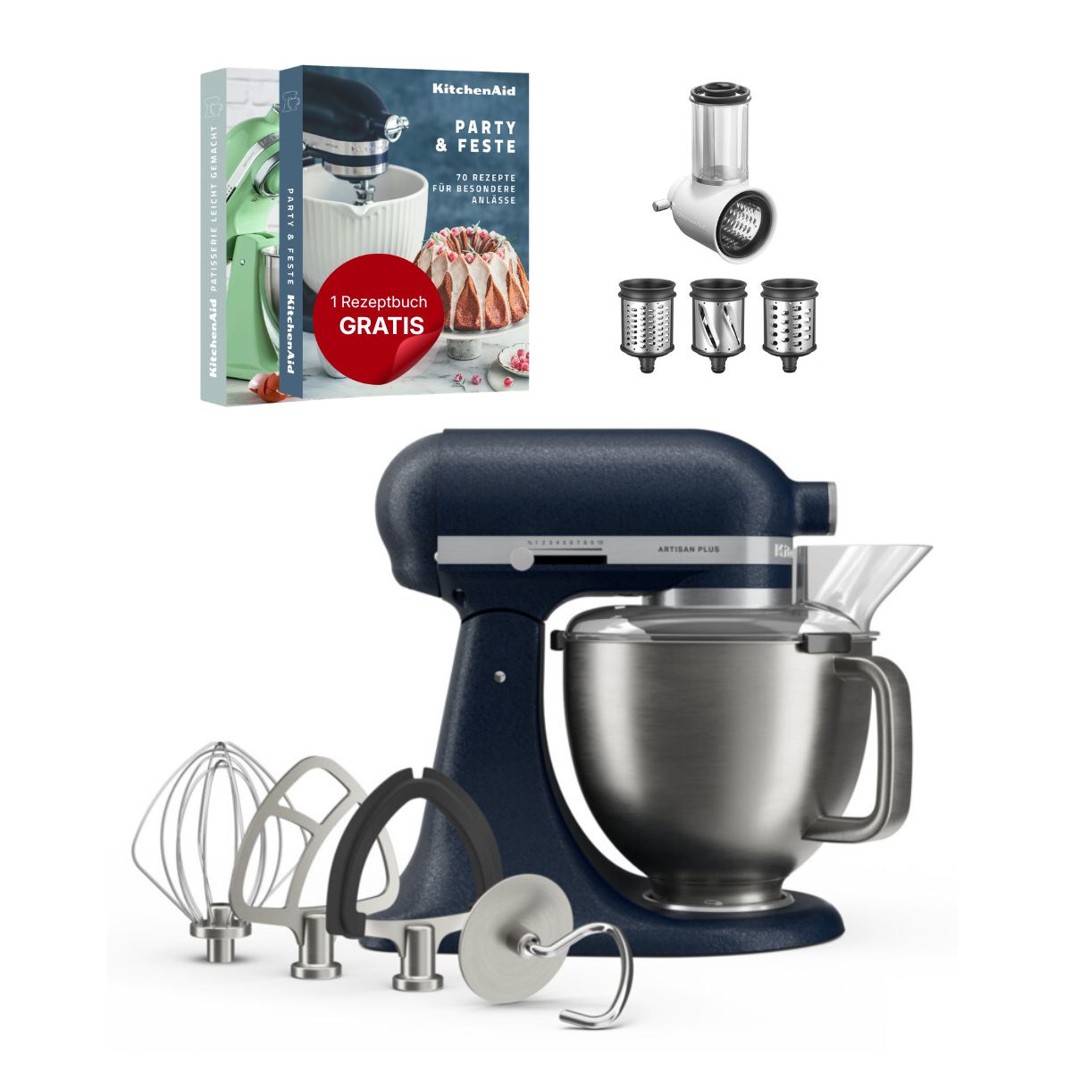 KitchenAid 4,7 L 5KSM50 Artisan Plus Küchenmaschine Beginnerset mit Gemüseschneider