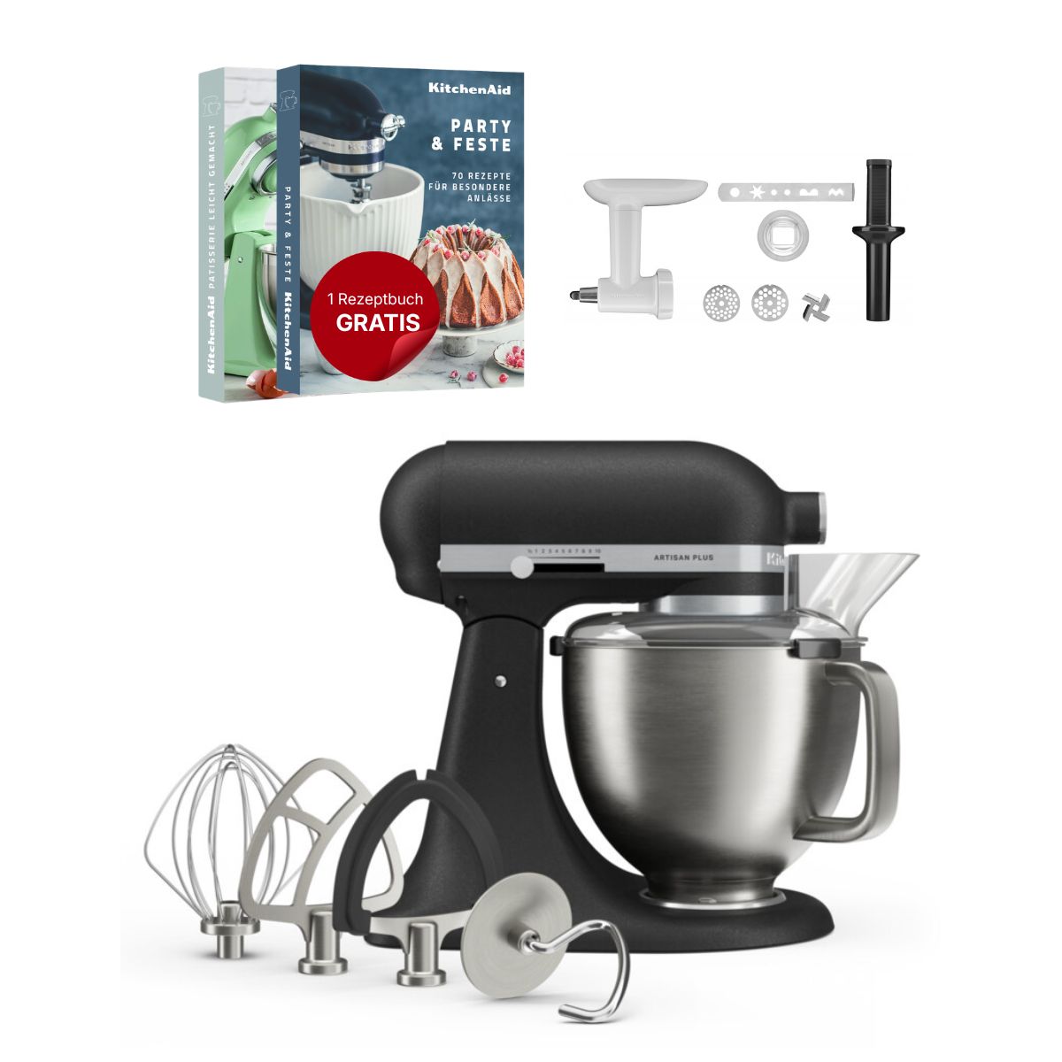 KitchenAid 4,7 L 5KSM50 Artisan Plus Küchenmaschine Cookielover mit Fleischwolf + Spritzgebäckvorsatz