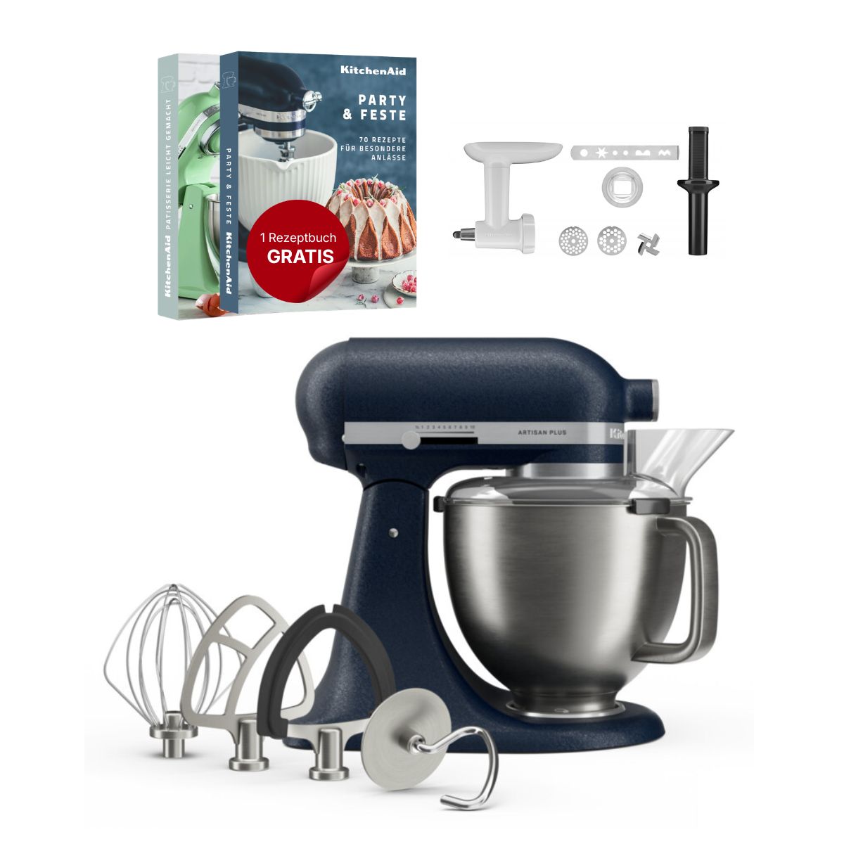 KitchenAid 4,7 L 5KSM50 Artisan Plus Küchenmaschine Cookielover mit Fleischwolf + Spritzgebäckvorsatz