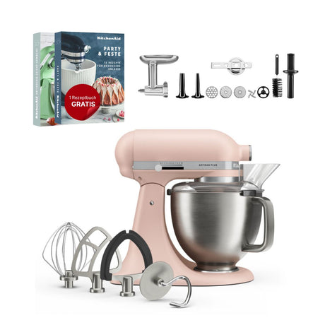 KitchenAid 4,7 L 5KSM50 Artisan Plus Küchenmaschine Meatlover mit Metallfleischwolf + Spritzgebäckvorsatz