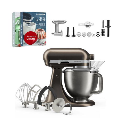 KitchenAid 4,7 L 5KSM50 Artisan Plus Küchenmaschine Meatlover mit Metallfleischwolf + Spritzgebäckvorsatz