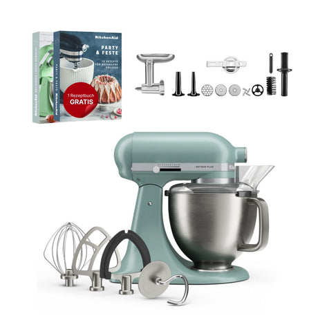 KitchenAid 4,7 L 5KSM50 Artisan Plus Küchenmaschine Meatlover mit Metallfleischwolf + Spritzgebäckvorsatz