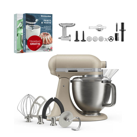 KitchenAid 4,7 L 5KSM50 Artisan Plus Küchenmaschine Meatlover mit Metallfleischwolf + Spritzgebäckvorsatz