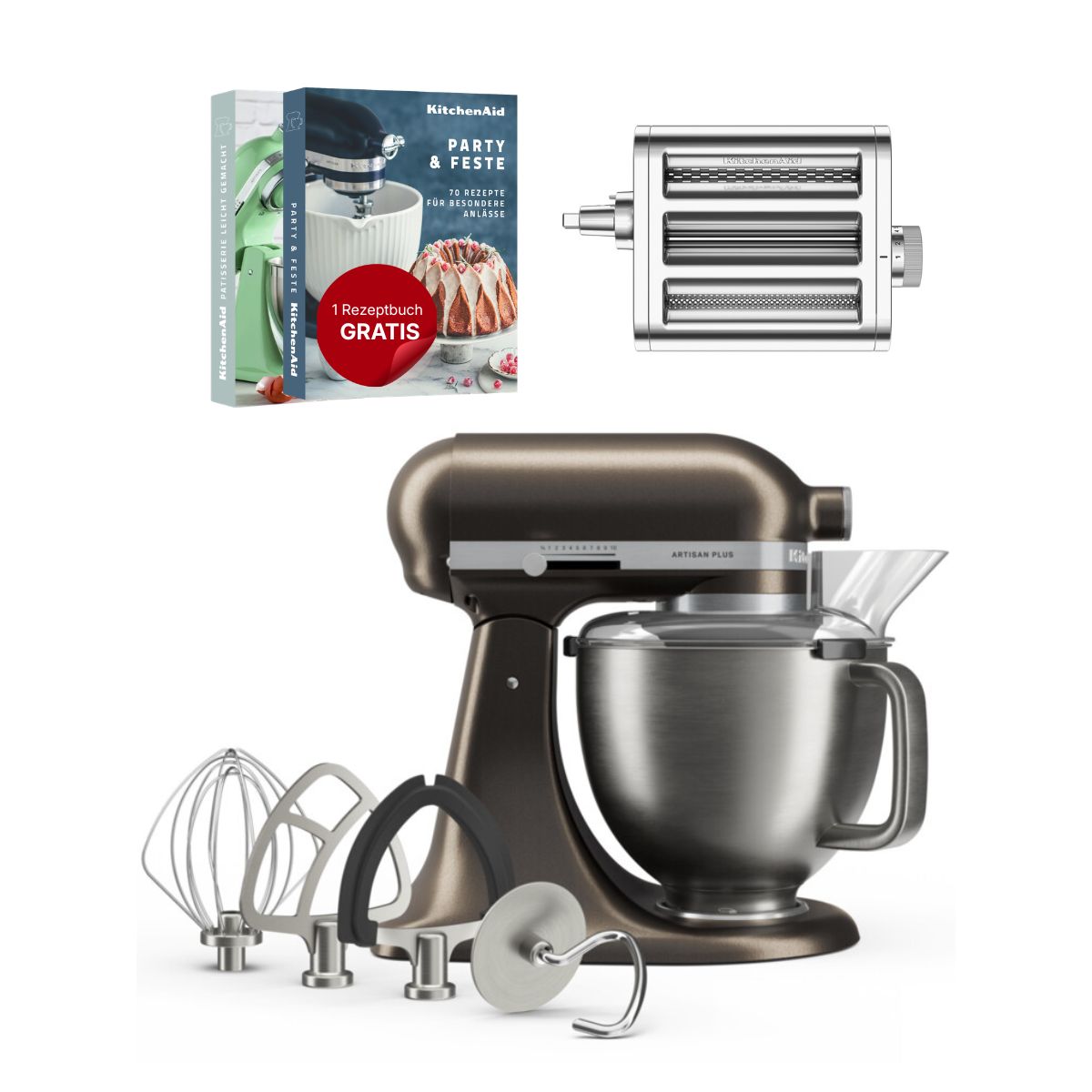 KitchenAid 4,7 L 5KSM50 Artisan Plus Küchenmaschine Pastalover mit 3-in-1 Nudelvorsatz