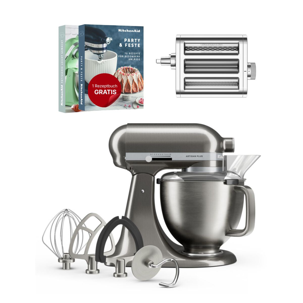 KitchenAid 4,7 L 5KSM50 Artisan Plus Küchenmaschine Pastalover mit 3-in-1 Nudelvorsatz