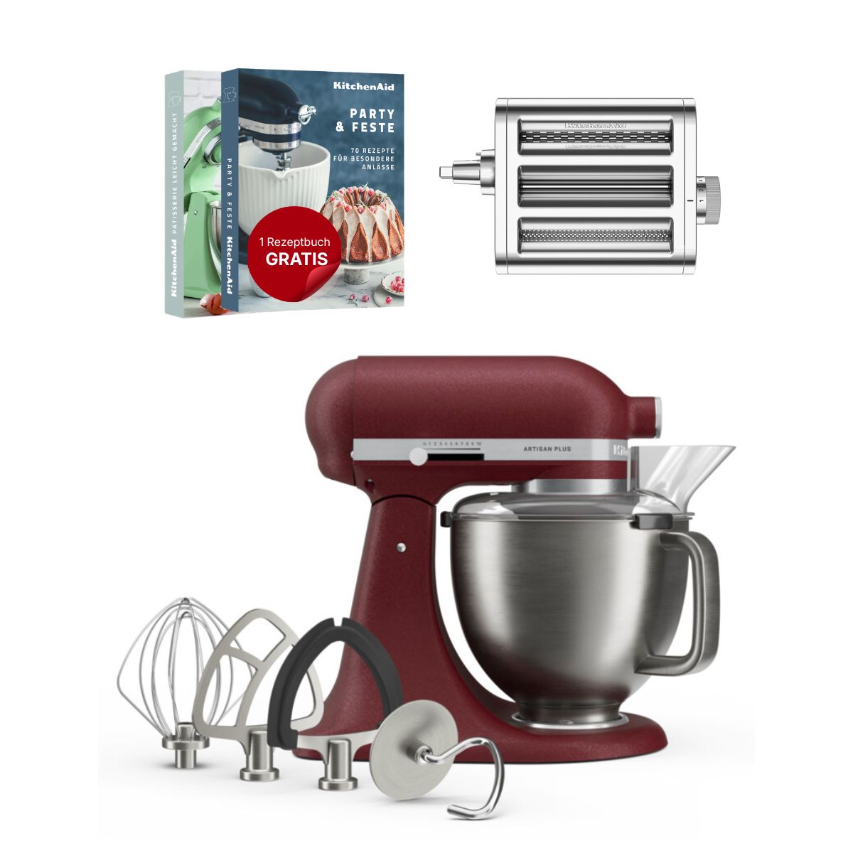 KitchenAid 4,7 L 5KSM50 Artisan Plus Küchenmaschine Pastalover mit 3-in-1 Nudelvorsatz
