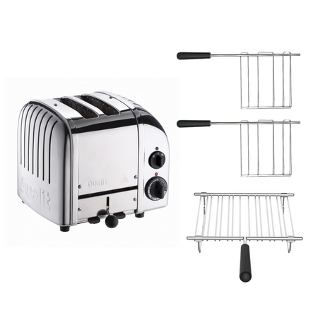 Dualit Toaster Paket 3, 2er Toaster mit zwei Sandwichzangen und Brötchenaufsatz