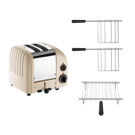 Dualit Toaster Paket 3, 2er Toaster mit zwei Sandwichzangen und Brötchenaufsatz
