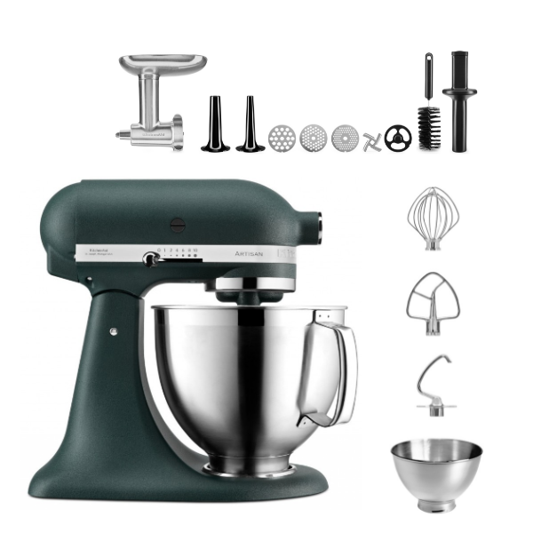 KitchenAid 4,8 L 5KSM185 Artisan Küchenmaschine Meatlover Metallfleischwolf 5KSMMGA Gr. 8 und Spritzgebäckvorsatz