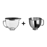 KitchenAid Set Edelstahlschüssel 5K5THSBP + Glasschüssel 5KSM5GB