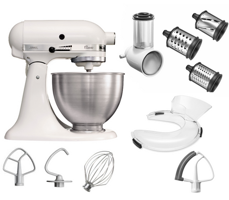 KitchenAid 4,3 L 5K45SS Classic Küchenmaschine Set 3 Gemüseschneider+Spritzschutz+Flexirührer