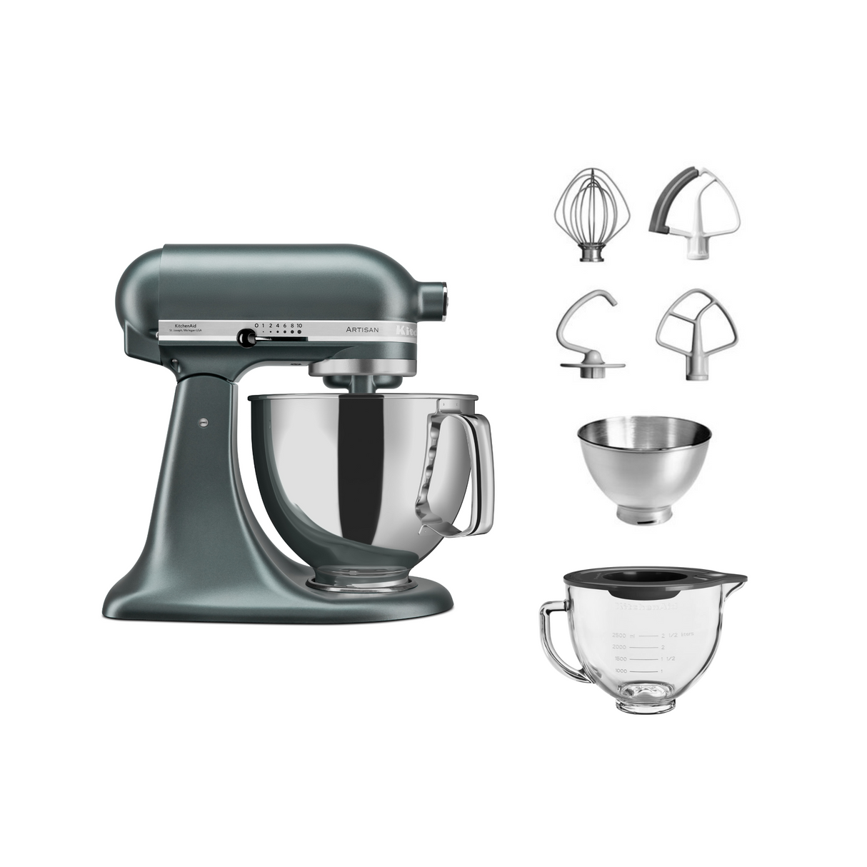KitchenAid 4,8 L 5KSM175 Artisan Küchenmaschine Glasset mit Glasschüssel