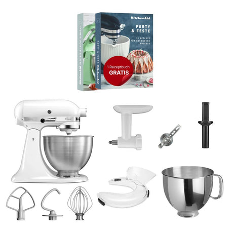 KitchenAid 4,3 L 5K45SS Classic Küchenmaschine Set 4 Fleischwolf+Spritzgebäck+Schüssel+Spritzschutz
