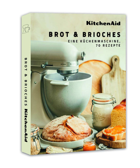 KitchenAid Brot-Backschüssel 5KSM2CB5BGS Grey Speckle mit KitchenAid Brotmesser KKFTR8BRWM+ Rezeptbuch Brot&Brioche